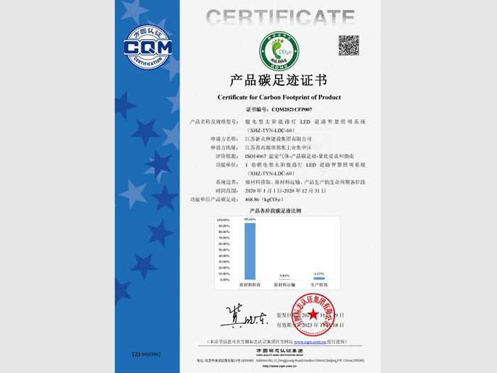 Product carbon footprint certificate